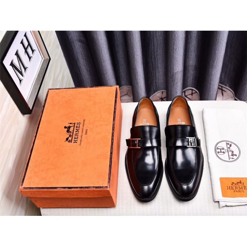 Replica Hermes Leather Shoes For Men #392838 $88.00 USD for Wholesale