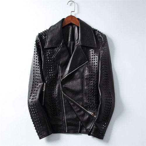Philipp Plein PP Leather Coats Long Sleeved For Men #531636 $93.00 USD, Wholesale Replica Philipp Plein PP Jackets