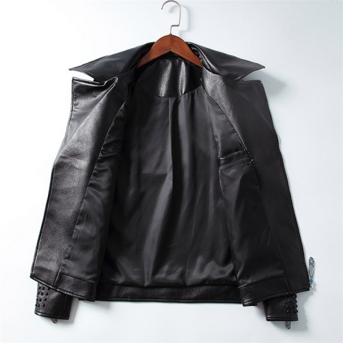 Replica Philipp Plein PP Leather Coats Long Sleeved For Men #531636 $93.00 USD for Wholesale