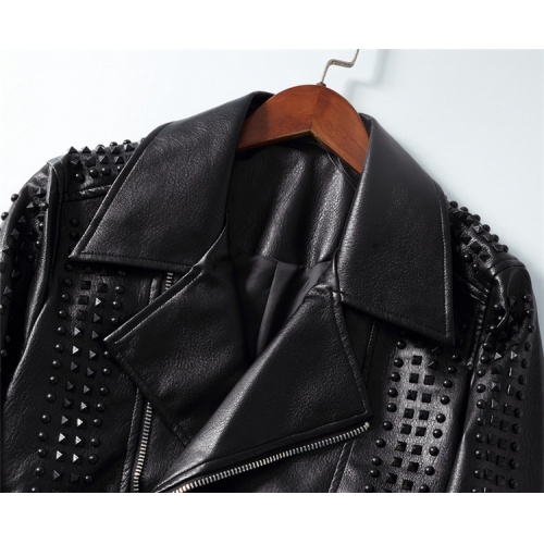 Replica Philipp Plein PP Leather Coats Long Sleeved For Men #531636 $93.00 USD for Wholesale