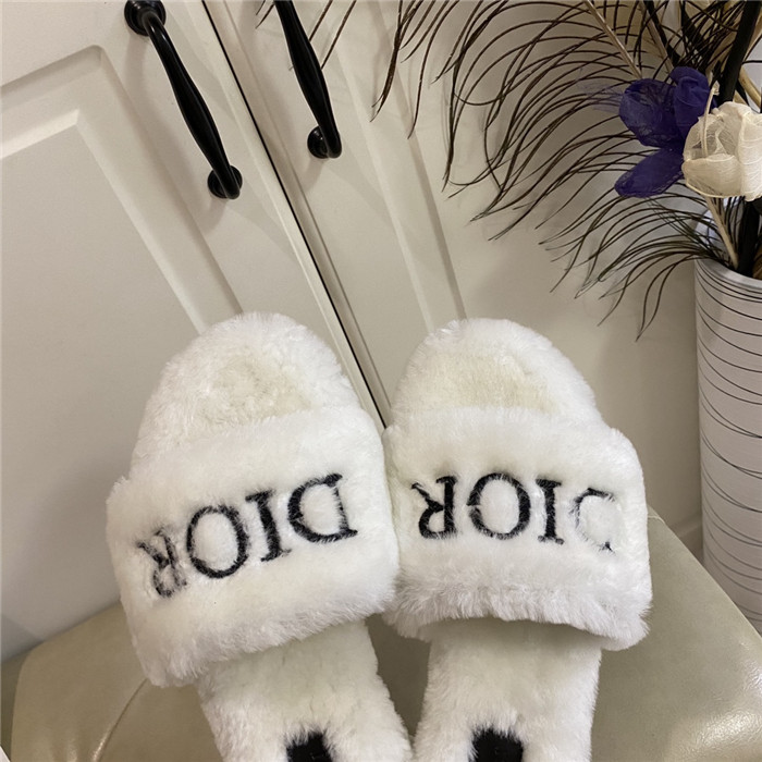 dior fur slippers