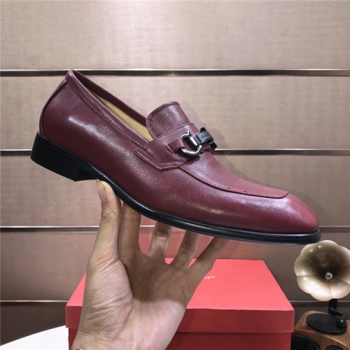 Replica Salvatore Ferragamo Leather Shoes For Men #910779 $88.00 USD for Wholesale