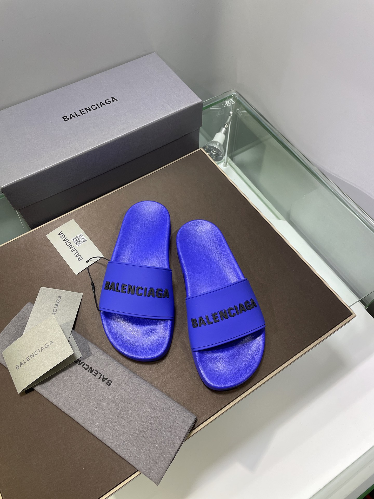 balenciaga slippers blue