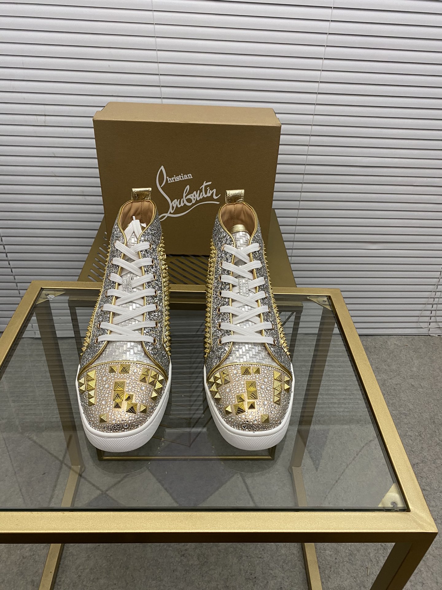 gold red bottom sneakers