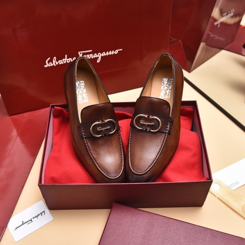 Replica Salvatore Ferragamo Leather Shoes For Men #996758 $98.00 USD for Wholesale