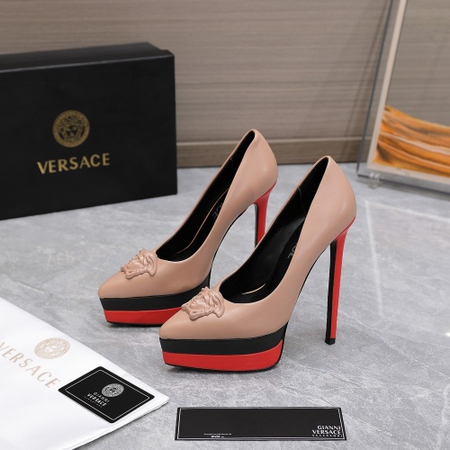 Versace High-Heeled Shoes For Women #1007363 $128.00 USD, Wholesale Replica Versace High-Heeled Shoes