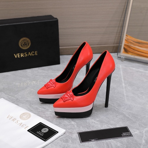 Versace High-Heeled Shoes For Women #1007365 $128.00 USD, Wholesale Replica Versace High-Heeled Shoes