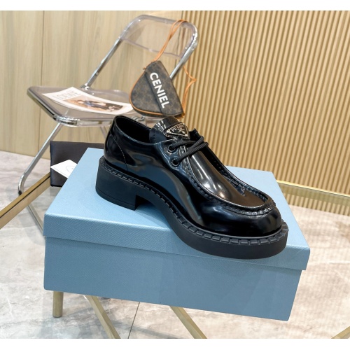 Replica Prada Leather Shoes For Women #1140734 $100.00 USD for Wholesale