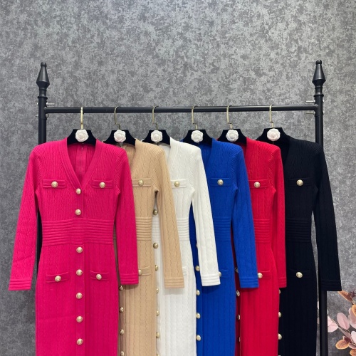 Replica Balmain Dresses Long Sleeved For Women #1163451 $128.00 USD for Wholesale