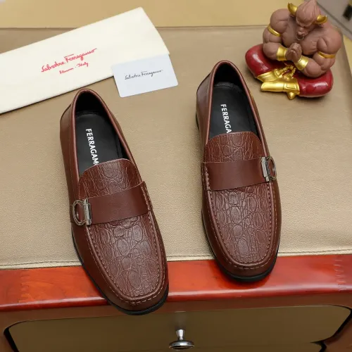 Replica Salvatore Ferragamo Leather Shoes For Men #1408689 $88.00 USD for Wholesale